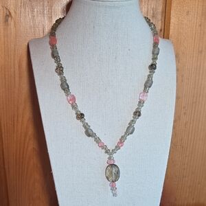 Spinel & Glass Bead Pendant Necklace